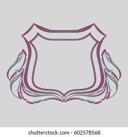Illustration with hand drawn shield with feathers.Tattoo design element. Heraldry and logo concept art.