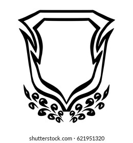 Illustration with hand drawn shield.Tattoo design element. Heraldry and logo concept art.