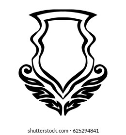 Illustration with hand drawn shield.Tattoo design element. Heraldry and logo concept art.