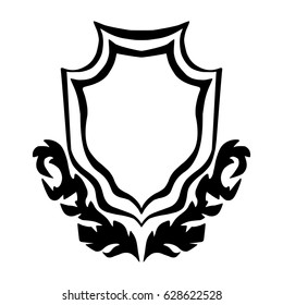 Illustration with hand drawn shield.Tattoo design element. Heraldry and logo art.