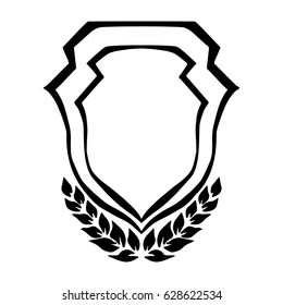 Illustration with hand drawn shield.Tattoo design element. Heraldry and logo art.