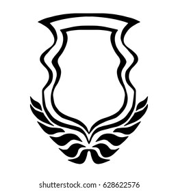 Illustration with hand drawn shield.Tattoo design element. Heraldry and logo art.