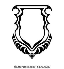Illustration with hand drawn shield.Tattoo design element. Heraldry and logo concept art.