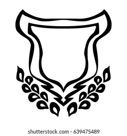 Illustration with hand drawn shield.Tattoo design element. Heraldry and logo concept art.