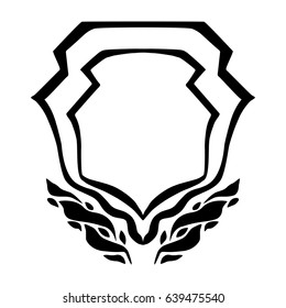 Illustration with hand drawn shield.Tattoo design element. Heraldry and logo concept art.