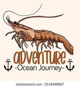 Illustration Hand drawn shrimp or lobster with text for design apparel tattoos or merchandise element