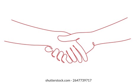 Illustration of a hand drawn with simple red lines. One stroke.