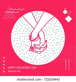 (illustration) Hand drawn simple Valentine's Day, Wedding greeting card or invitation, with male and female hands connected by hand in hand