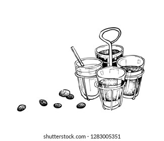 Illustration Hand Drawn Sketch of Ancient Chinese Coffee and Tea, A Popular Drink in Asia.
