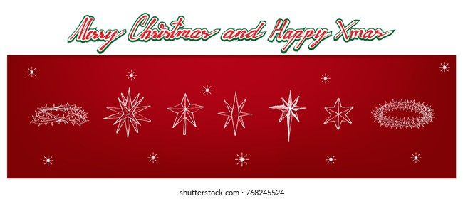 Illustration Hand Drawn Sketch Collection of Two Crown of Thorns Crown of Thorns and Moravian Stars Isolated on White Background.

