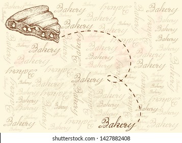 Illustration Hand Drawn Sketch of Delicious Homemade Grilled Rajma Corn Sandwich Made of Grilled Bread with Sweet Corn and Rajma Pulao Rice on Brown Background.