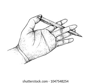 Illustration of Hand Drawn Sketch Person Holding A Pen and Planning for Sketching, Writing or Drawing Someting.
