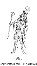 Illustration Hand Drawn Sketch of Ra or Re Isolated on White Background. A God Associated with The Mummification and Afterlife in Ancient Egyptian Religion.
