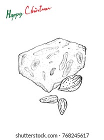 Illustration Hand Drawn Sketch of Traditional Torrone or Nougat Made of Honey, Sugar and Egg White with Toasted Almonds or Other Nuts Served During The Christmas Season in Spain and Latin America.

