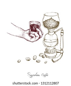 Illustration Hand Drawn Sketch of Vacuum Coffee Maker or Syphon Coffeemaker Isolated on White Background. An Appliance Used to Brew Coffee.