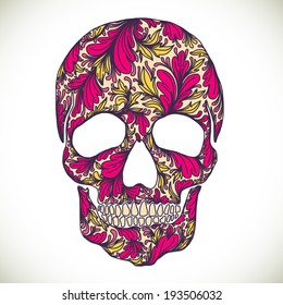 Illustration with Hand Drawn Skull. Day of The Dead colorful Skull with ornament.