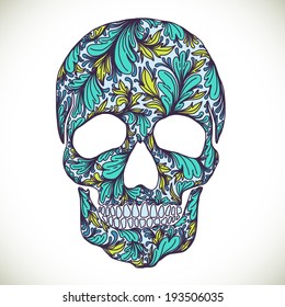Illustration with Hand Drawn Skull. Day of The Dead colorful Skull with ornament.