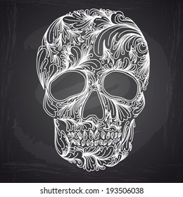 Illustration with Hand Drawn Skull. Day of The Dead colorful Skull with ornament.