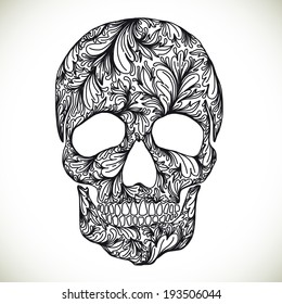 Illustration with Hand Drawn Skull. Day of The Dead colorful Skull with ornament.