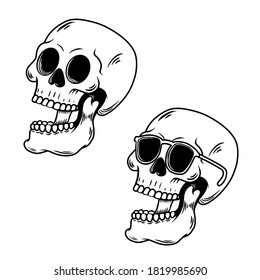 Illustration of hand drawn skull. Design element for logo, emblem, sign, poster, card, banner. Vector illustration