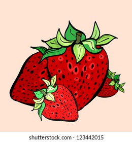 Illustration of hand drawn strawberries on pink background