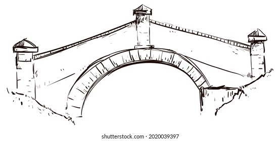 Illustration in hand drawn style of the Bridge of Boyaca, a key monument in the Colombian history.