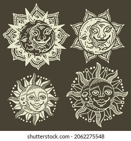 Illustration with hand drawn sun symbol.