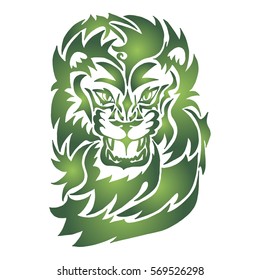 Illustration with hand drawn tattoo of lion on white background.Tattoo design element. Heraldry and logo concept art.