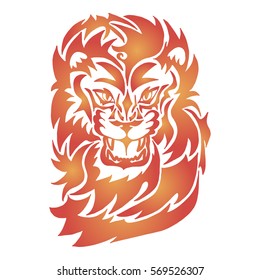 Illustration with hand drawn tattoo of lion on white background.Tattoo design element. Heraldry and logo concept art.