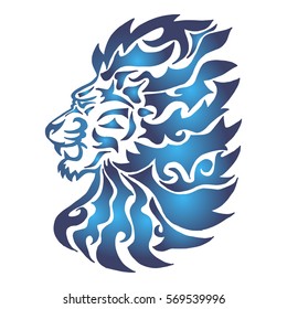 Illustration with hand drawn tattoo of lion on white background.Tattoo design element. Heraldry and logo concept art.