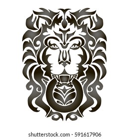 Illustration Hand Drawn Tattoo Lion Head Tattoo Stock Vector