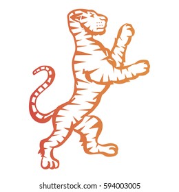 Illustration with hand drawn tiger.Tattoo design element. Heraldry and logo concept art. Drawing for coloring book.