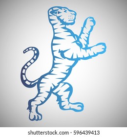Illustration with hand drawn tiger.Tattoo design element. Heraldry and logo concept art. Drawing for coloring book.