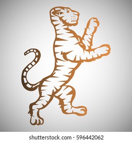 Illustration with hand drawn tiger.Tattoo design element. Heraldry and logo concept art. Drawing for coloring book.