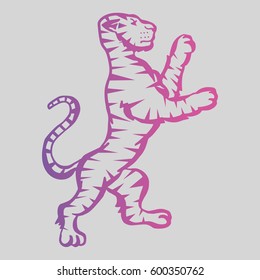 Illustration with hand drawn tiger.Tattoo design element. Heraldry and logo concept art. Drawing for coloring book.