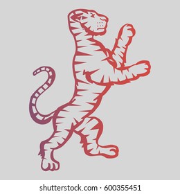 Illustration with hand drawn tiger.Tattoo design element. Heraldry and logo concept art. Drawing for coloring book.