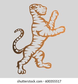 Illustration with hand drawn tiger.Tattoo design element. Heraldry and logo concept art. Drawing for coloring book.