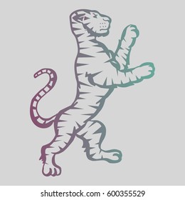 Illustration with hand drawn tiger.Tattoo design element. Heraldry and logo concept art. Drawing for coloring book.