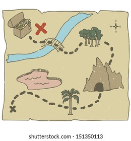 Illustration Of Hand Drawn Treasure Map With Path To Treasure