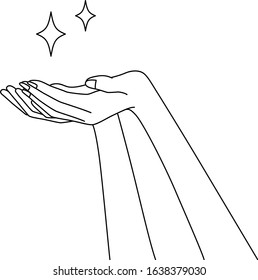 Illustration of a hand drawn in vector, a beautiful Japanese woman scooping something up with both hands