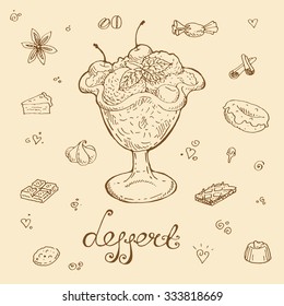 Illustration of hand drawn vector cherry ice cream