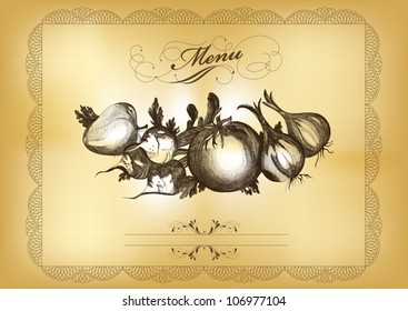 Illustration of hand drawn vegetables in vintage style