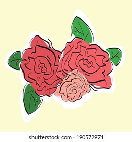 Illustration of hand drawn vintage roses