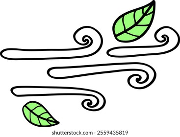illustration of Hand drawn Winds and leaf.
