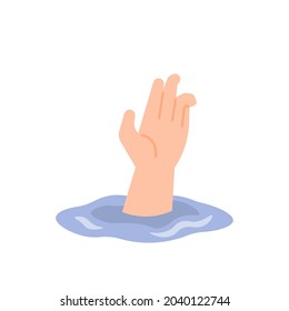 Illustration Of A Hand Emerging From The Water. Concept Of Drowning Person, Asking For Help, Needing Help. People In Trouble. Flat Cartoon Style. Vector Design