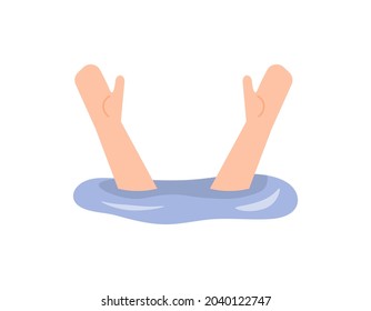 Illustration Of A Hand Emerging From The Water. Concept Of Drowning Person, Asking For Help, Needing Help. People In Trouble. Flat Cartoon Style. Vector Design