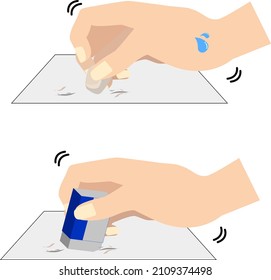 Illustration of a hand to erase with an eraser