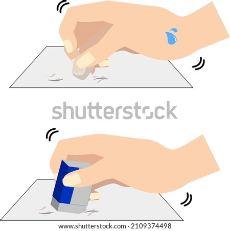 Illustration of a hand to erase with an eraser