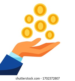 Illustration of hand and falling money. Banking concept with finance items.