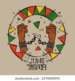 An illustration of hand fist up with ribbon to celebrate freedom juneteenth. Celebrated annually on June 19